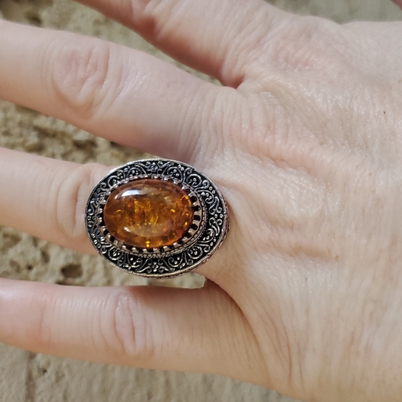 New Baltic Amber Antique Design 925 Silver Statement Ring. - Picture 9 of 16